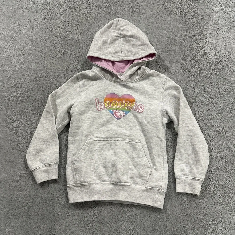 Rivalry Threads Softest Fleece Hoodie Youth Kids M 7 Gray Beavers Graphic Print